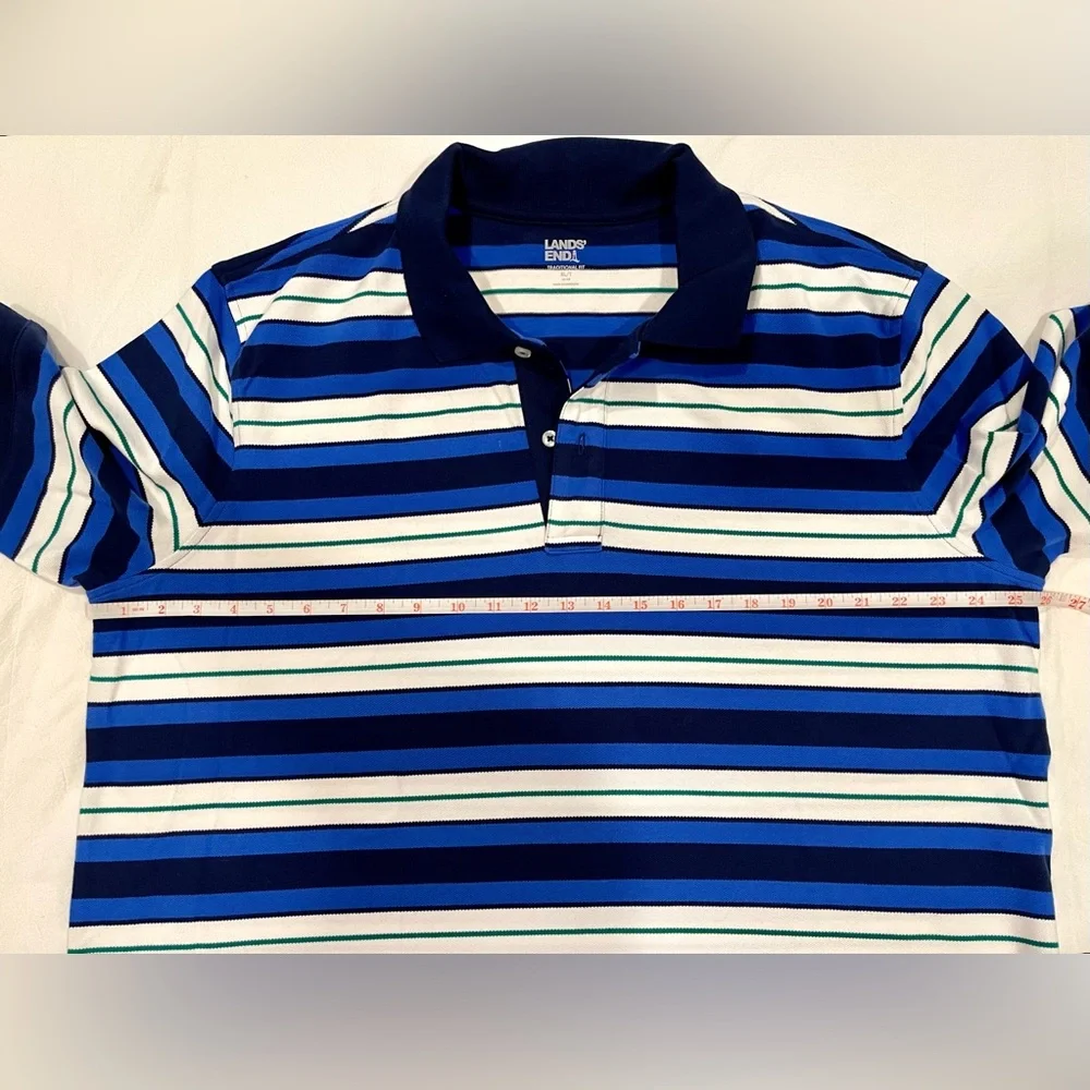 Lands' End Mens Striped Polo Shirt XL Tall XLT Short Sleeve Cotton